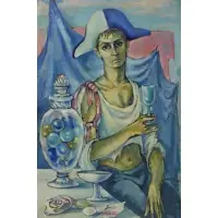 Waldo Angelo, Man in Costume, Oil on board