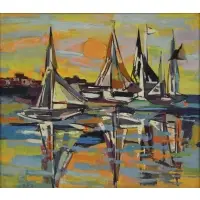 Erwin Wending, Dock Scene, Oil on canvas