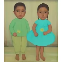 Gustavo Montoya, Nina y Nino, Oil on Canvas