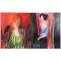 Portraits of Women by Linda Le Kinff, Pair of oils on board, sold Dec 2020