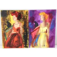 Portraits of Women by Linda Le Kinff, Pair of oils on board, sold Dec 2020