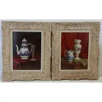 Emmanuele Costa, Still Lifes, Pair of Oils on Board