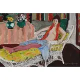 Warren Brandt, Jannie on White Chaise, 1976, Oil on canvas