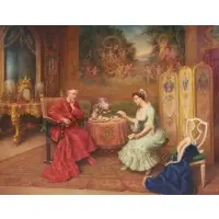 L. Stefanelli, Cardinal at Tea, Oil on Canvas