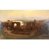 Enrico Gargiulo, Ruins and Mt, Oil on Canvas