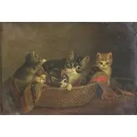 A Inez Ludlow, Cats, Oil on Canvas