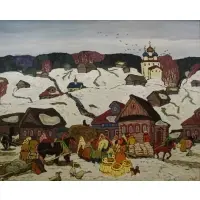 Moisey Kogan, Village Scene, Oil on Canvas