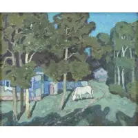 Moisey Kogan, Village Landscape, Oil on Canvas