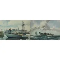Mackerel Nets by Gordon Grant, Pair of watercolors, sold Oct 2020