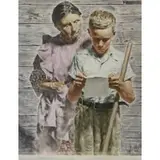 Spencer Crockwell, Young Boy Reading the Paper, Mixed Media on Paper