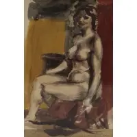 Reginald Marsh, Seated Nude, Watercolor