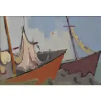 Herman Maril, Inlet and Boats, 1959, Oil on Canvas