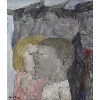 Akira Tanaka, Figures with Horses, Oil on canvas