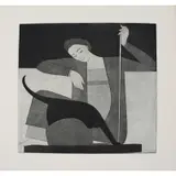 Will Barnet, Woman, Cat, & String, 1980, Etching
