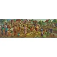Andre Normil, Haitian Scene, Oil on Board