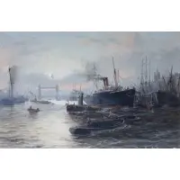 Edward Henry Eugene Fletcher, Thames Port Scene, Oil on Canvas