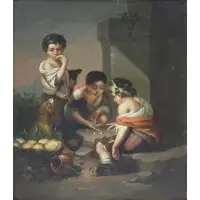 Children Playing Dice by Bartolomé Esteban Murillo, Oil on Tin, sold Sep 2020