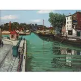Alphonse Quizet, Fishing in the Canal, Oil on Panel