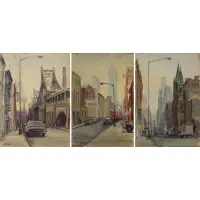 Couce Vidal, New York City Scenes, Grouping of Three Watercolors