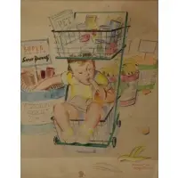 Albert W Hampson, Lunchtime at the Grocery, Colored Pencil on Paper
