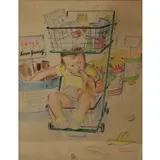 Albert W Hampson, Lunchtime at the Grocery, Colored Pencil on Paper