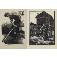 Scything by Clare Leighton, Pair of Wood Engravings, sold Sep 2020