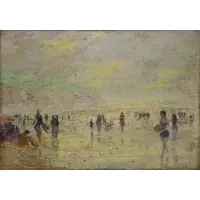 Harry Raymond Henry, Beach Scene, Oil on Canvas Laid to Board