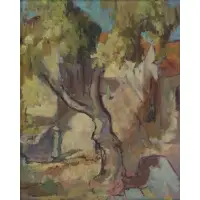 Village Scene by Jacob Steinhardt, Oil on Board, sold Sep 2020