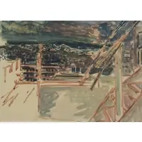Joseph Zaritsky, Tel Aviv Rooftops, Watercolor