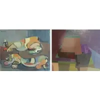 Franyo Schindler, Abstract Compositions, Pair of oils on canvas