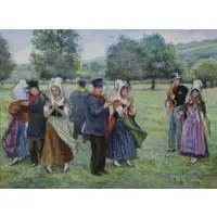 H. Claude Pissarro, Maidens and Men, Pastel on paper