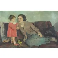 Kostas Argyriou, Woman and Child, Oil on Board