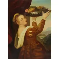 Titian, Girl with Platter of Fruit, Oil on Canvas