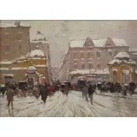 Romolo Leone, Street Scene, Oil on Panel