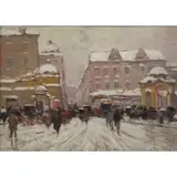 Romolo Leone, Street Scene, Oil on Panel