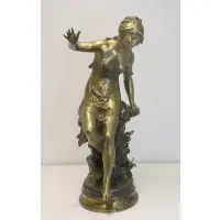 Curieuse by Louis Auguste Mathurin Moreau, Magnificent bronze with nice original gilt patina and a large size, sold Jul 2020