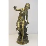 Louis Auguste Mathurin Moreau, Curieuse, Magnificent bronze with nice original gilt patina and a large size