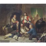 Christian Sell, Guardroom Scene, Oil on Canvas