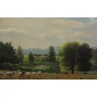 Nelson Augustus Moore, Sheep in a Meadow, Oil on Canvas