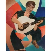 David Harriton, Cubist Guitar Player, Oil on Canvas