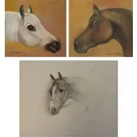 Comte Bernard de Claviere, Grouping of Three Equestrian Portraits, Two Oils on Paper Laid To Panel, signed, inscribed verso, each 13' high x 13" wide