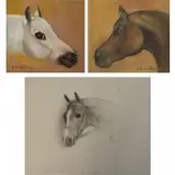 Comte Bernard de Claviere, Grouping of Three Equestrian Portraits, Two Oils on Paper Laid To Panel, signed, inscribed verso, each 13' high x 13" wide