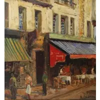 Arbit Blatas, Parisian Cafe, Oil On Canvas