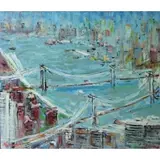Marie Carroll, View of Brooklyn Bridge and east river, Oil On Board