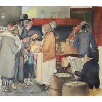 J.P., Market Scene, Watercolor