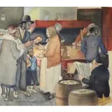 J.P., Market Scene, Watercolor