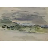 Emily Eden, Mountain Near Lake/Portrait of a Woman, Watercolor and pencil on two-sided paper