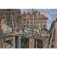 Béla Kádár, Builders, Gouache