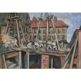 Béla Kádár, Builders, Gouache
