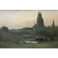 Untitled by Carleton Wiggins, Oil On Canvas ,cows in pasture, sold Apr 2020